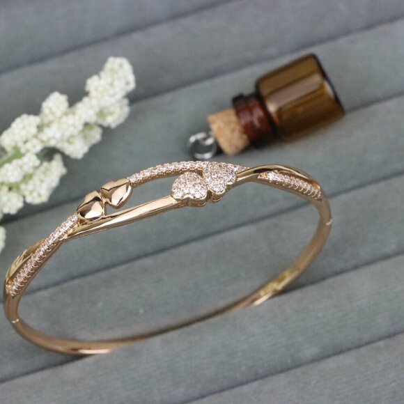 Rose Gold Heart Design Bangle with Sparkling CZ Accents, XPBL0448 - Picture 1 of 12